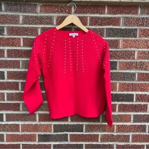 Nanette Lenore Red and Pearl Rhinestone Boat Neck Pull Over Sweater